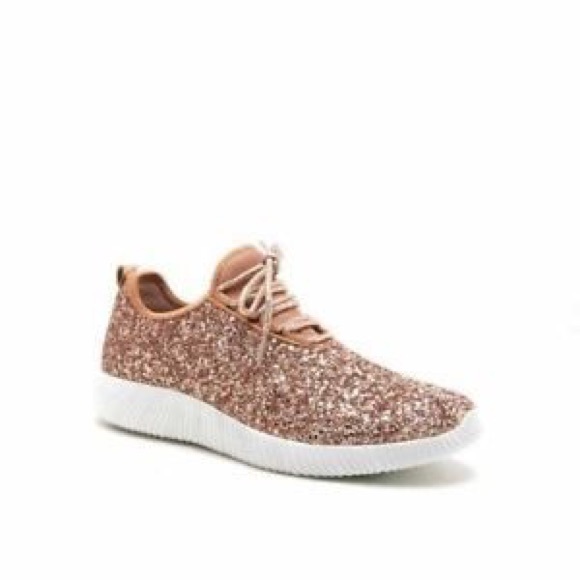 Forever 21 Shoes Rose Gold Glitter Tennis Shoe Poshmark